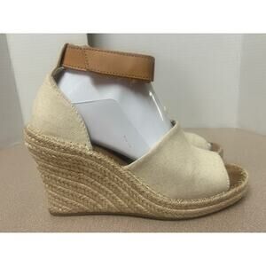 TOMS Women's Marisol Ankle Strap Wedge Sandals natural canvas tan color Size 8
